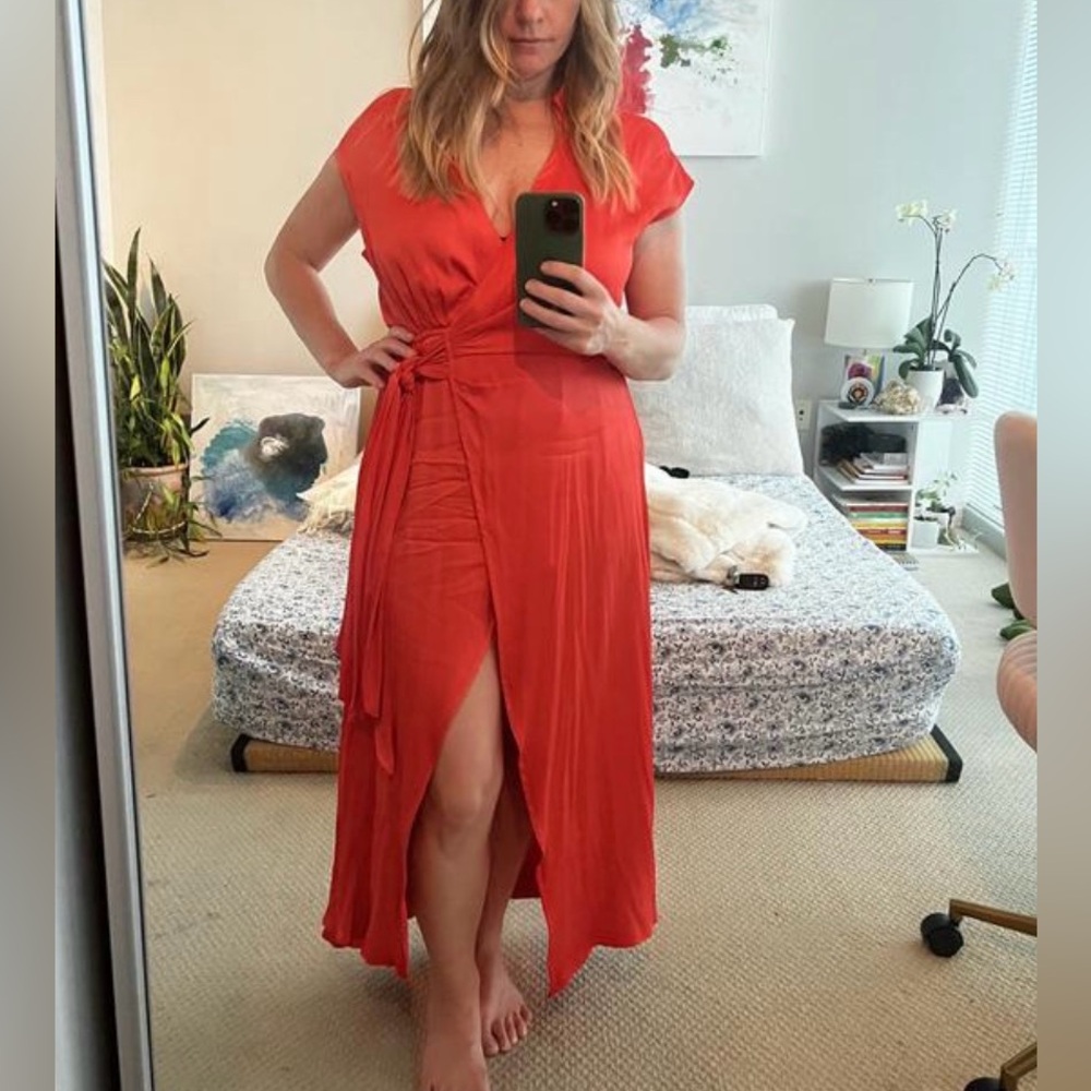 Anthropologie Maeve Open Back Wrap Midi Dress Orange Size Medium
